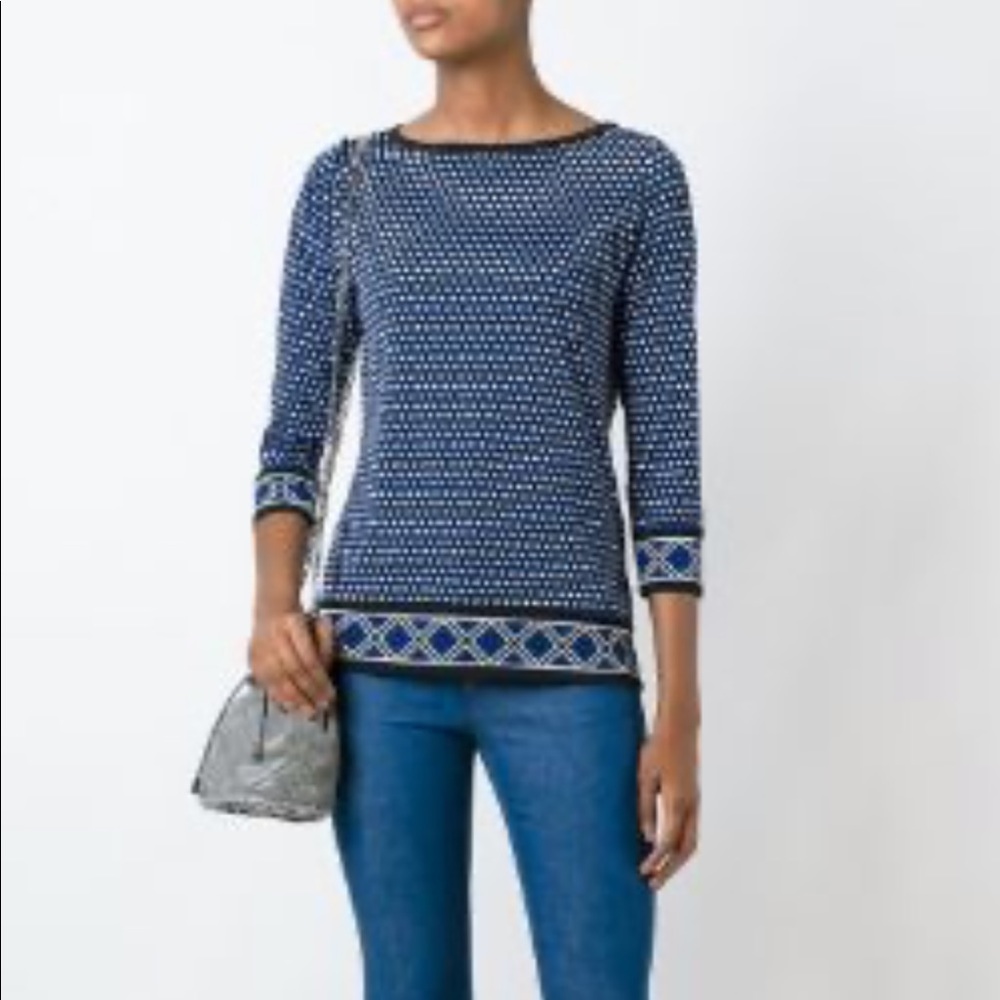 Michael Kors Boatneck Geometric Print Top Small S